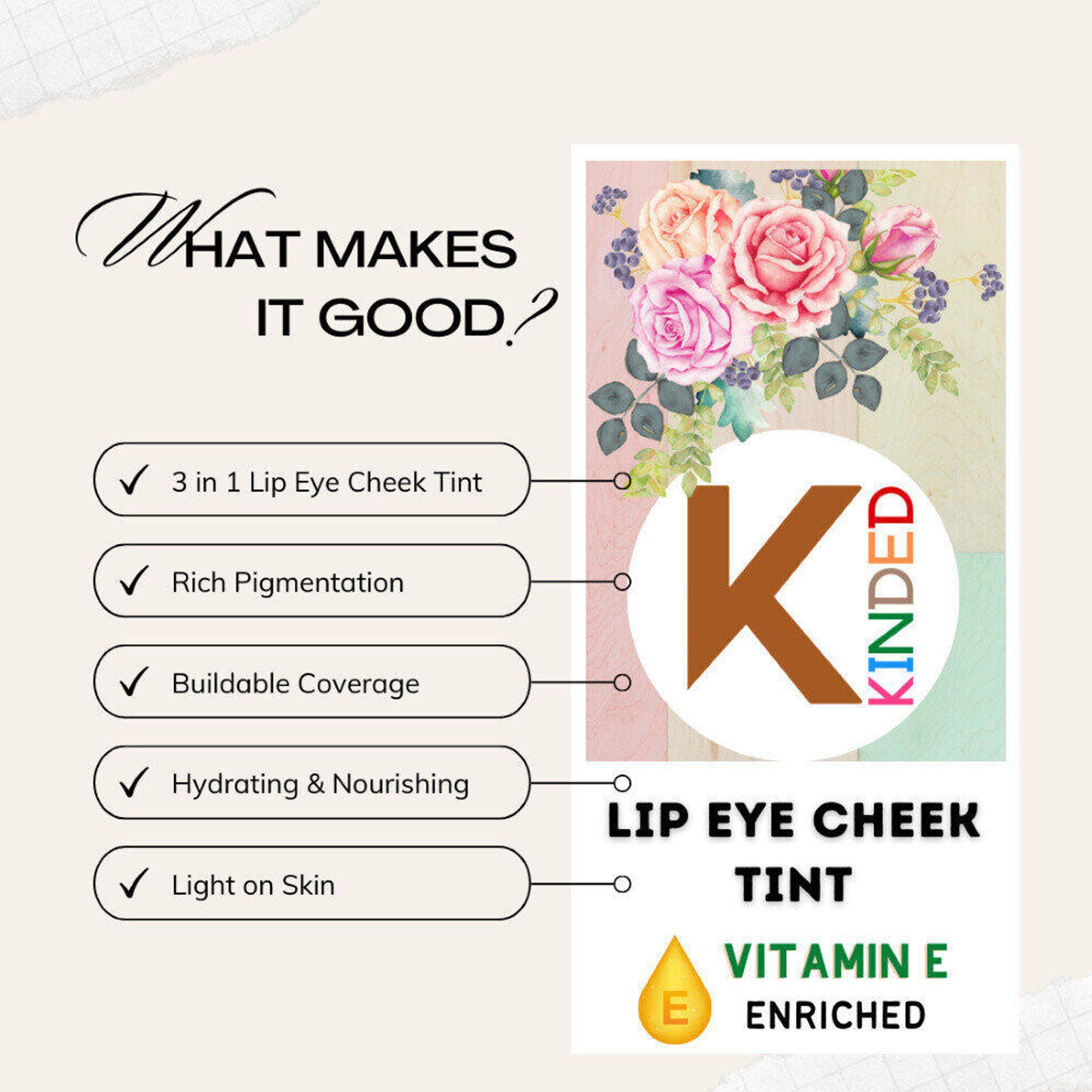 kinded lip eye cheek tint with vitamin e enriched 07 choco brown