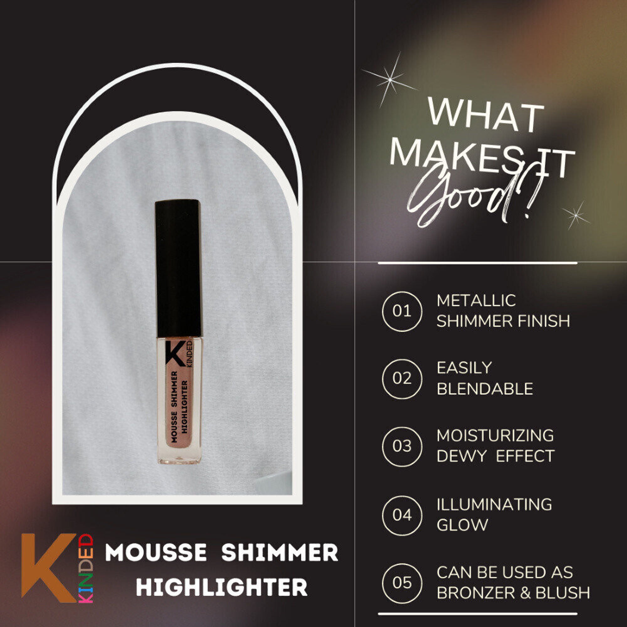 kinded mousse shimmer highlighter rose gold