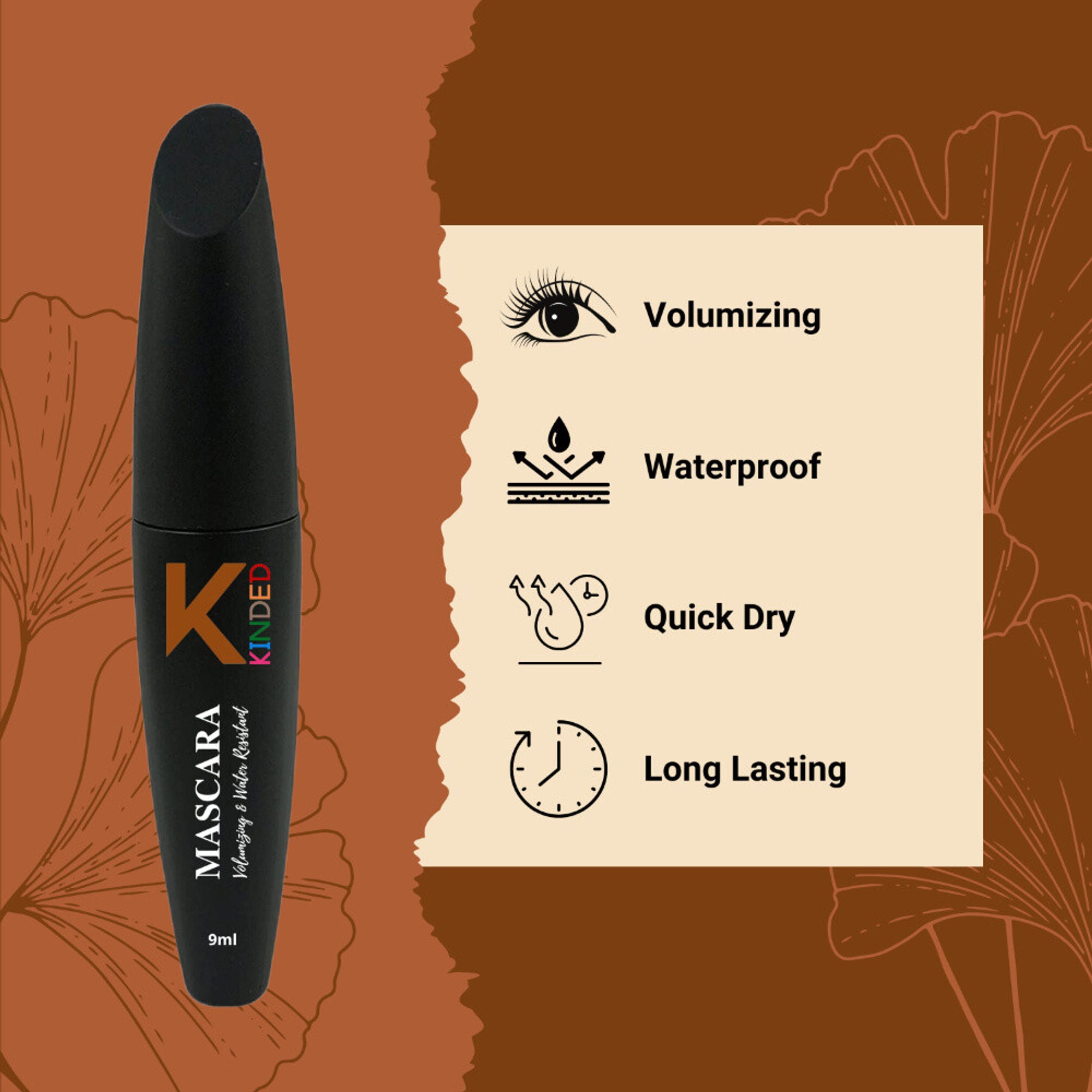 KINDED Volumizing & Waterproof Long Lasting Smudgeproof Mascara   Black