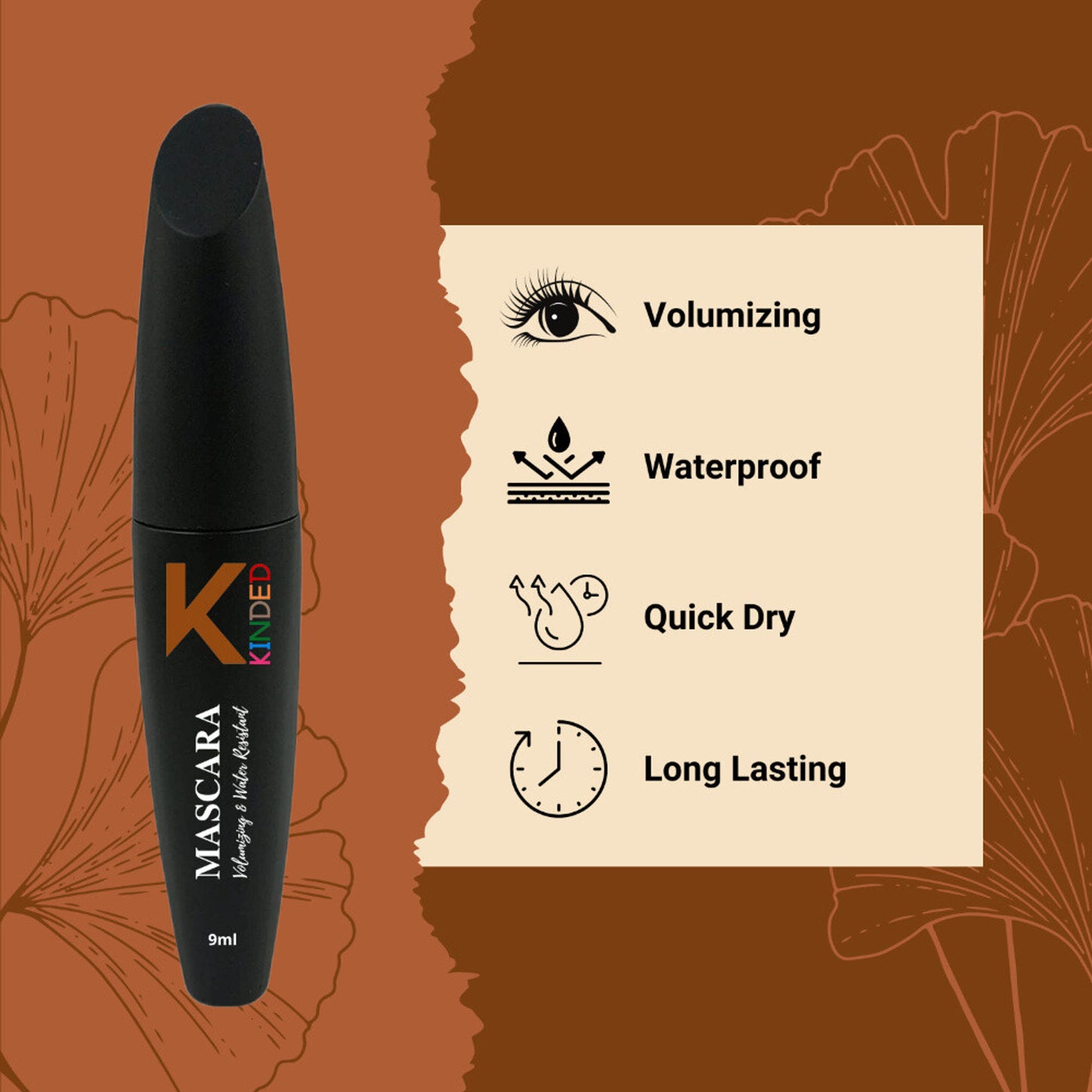 KINDED Volumizing & Waterproof Long Lasting Smudgeproof Mascara   Black