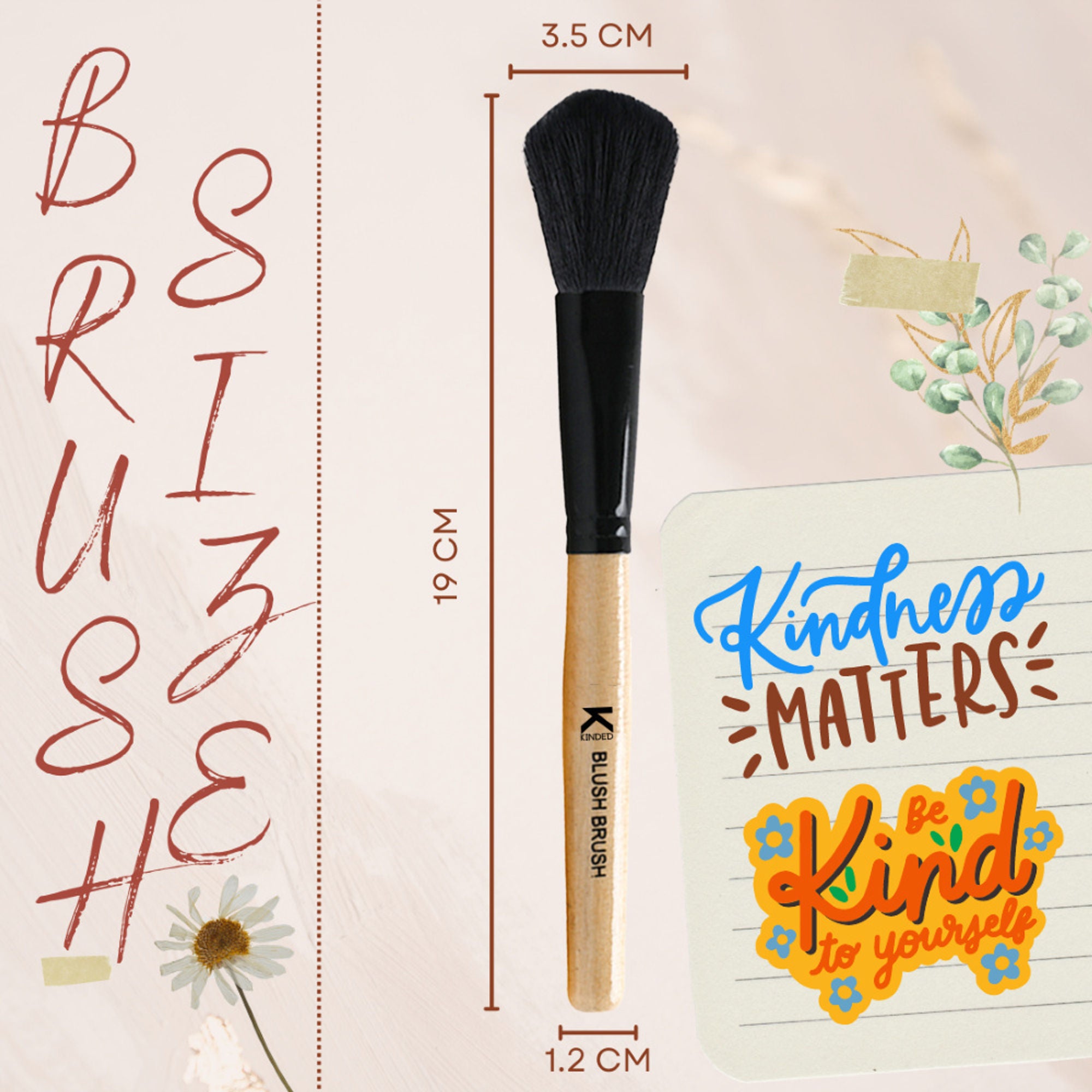 KINDED Professional Natural Wooden Handle Blush Makeup Brush