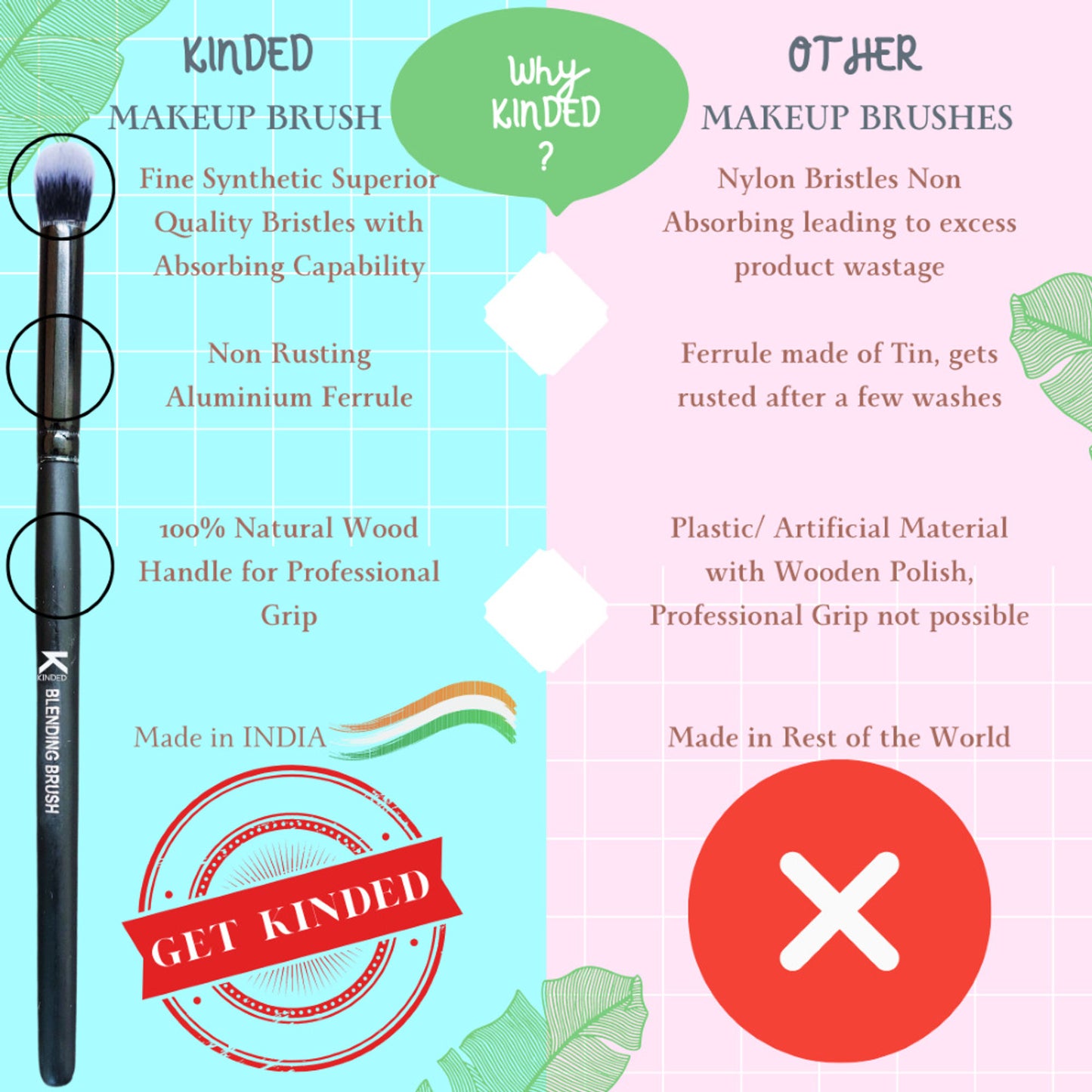 KINDED Professional Natural Wooden Handle Blending Makeup Brush