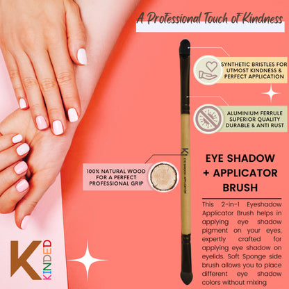 KINDED Professional Natural Wooden Handle 2 in 1 Eyeshadow Applicator Makeup Brush