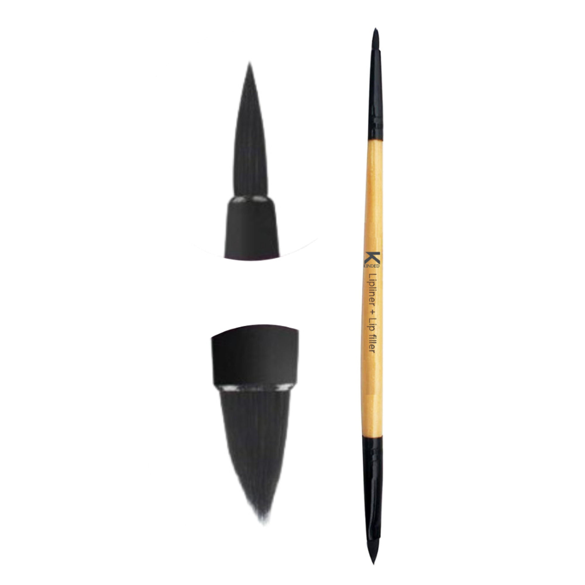 KINDED Professional Natural Wooden Handle 2 in 1 Lip Liner & Lip Filler Makeup Brush