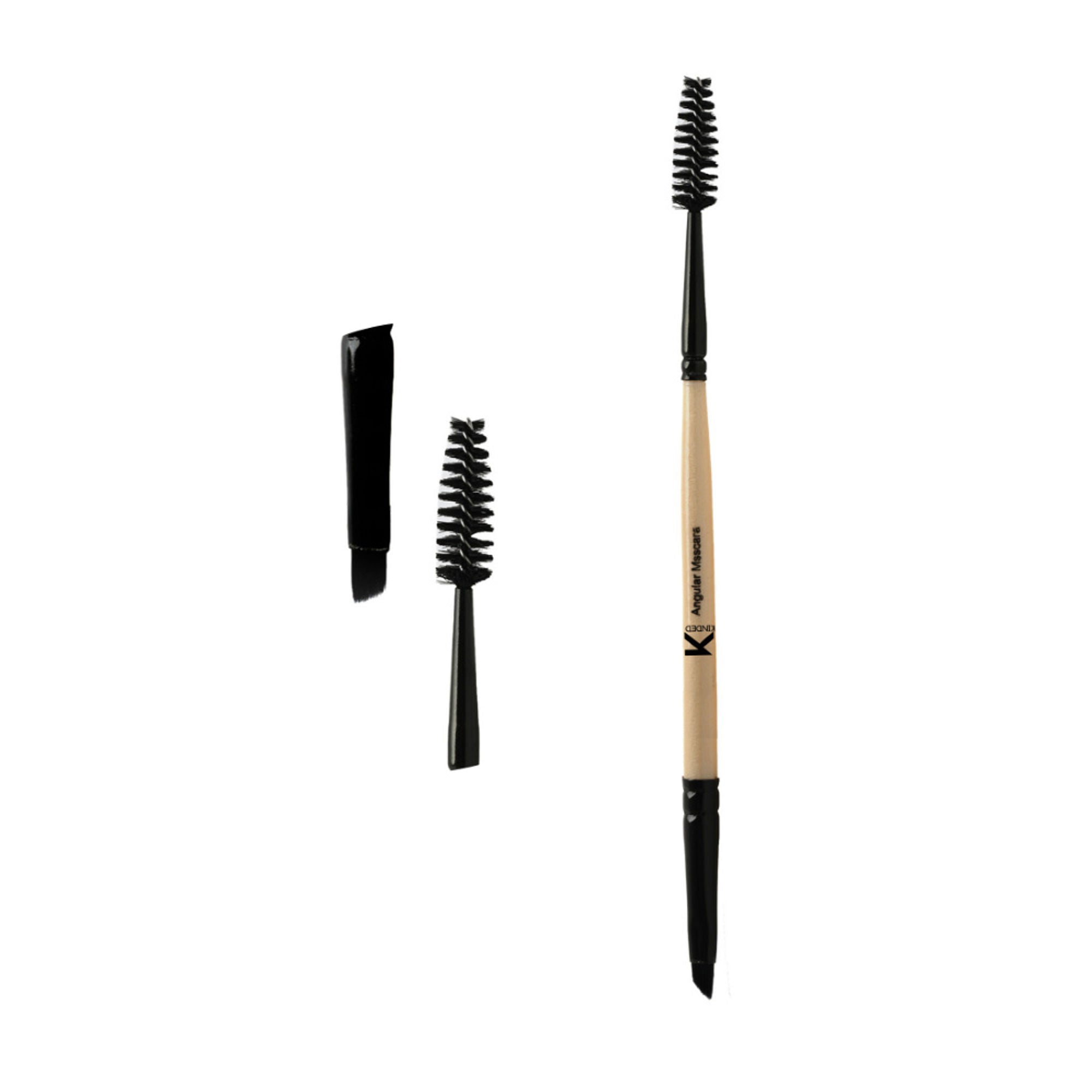 KINDED Professional Natural Wooden Handle 2 in 1 Masaca & Angular Makeup Brush