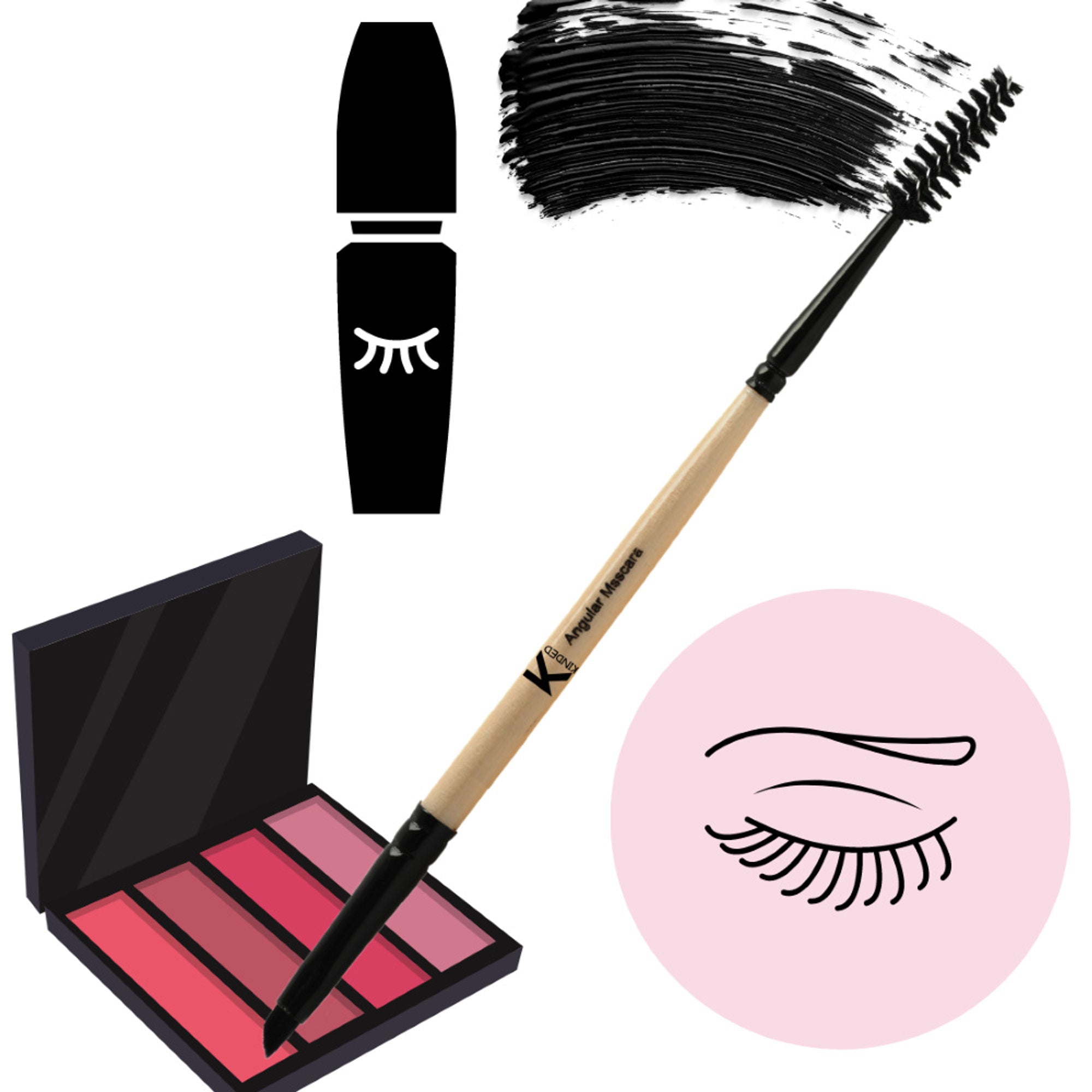 KINDED Professional Natural Wooden Handle 2 in 1 Masaca & Angular Makeup Brush