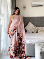 Thumbnail for Anouk Beige & Red Floral Satin Saree - Distacart