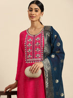 Thumbnail for All About You Ethnic Motifs Embroidered Chanderi Silk Kurta with Trousers & With Dupatta - Distacart
