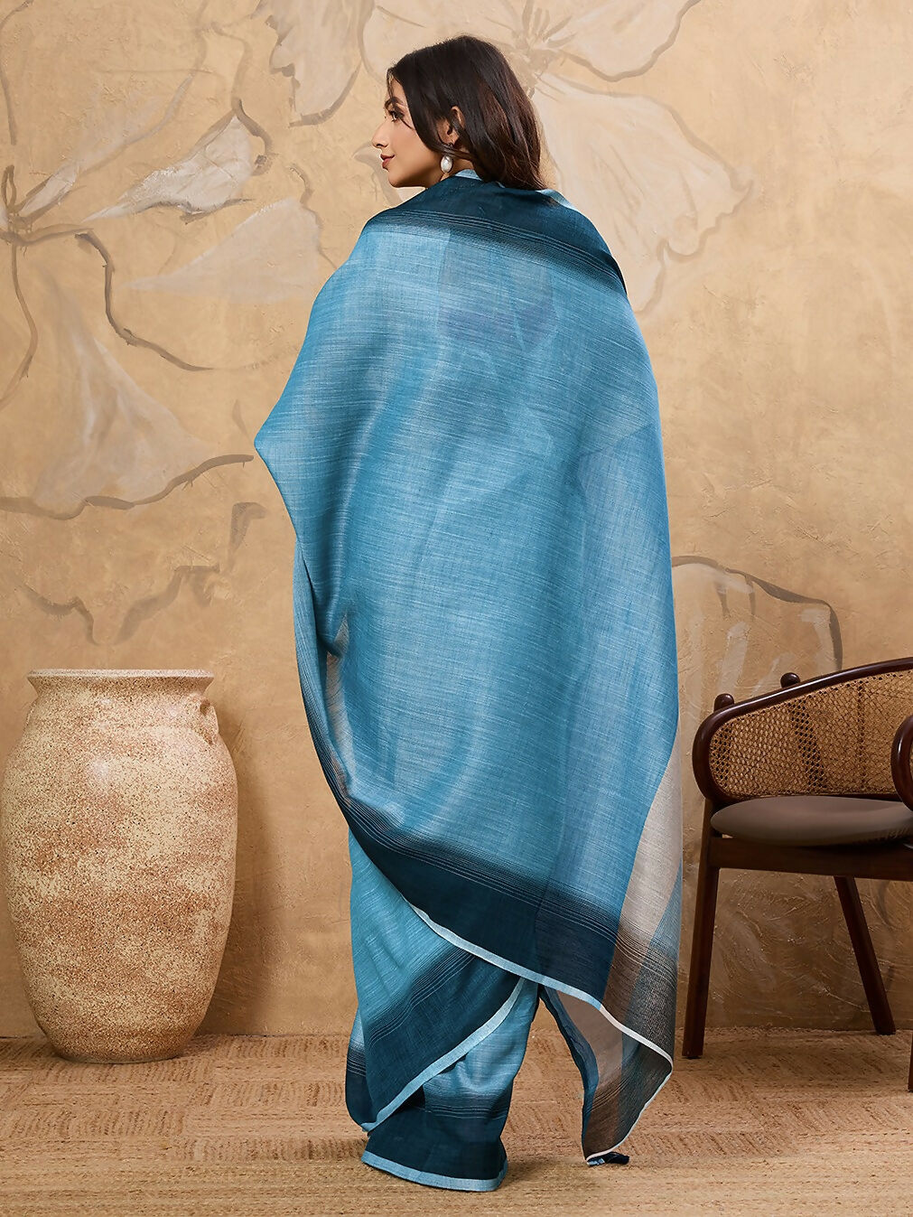 Astita Sky Blue Linen Saree