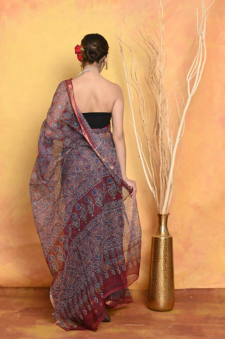 Very Much Indian Pure Kota Cotton Handblock Printed Saree - Grey - Distacart