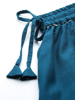 Thumbnail for TAG 7 Women Teal Blue Solid Flared Palazzos