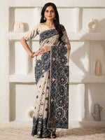 Thumbnail for Astita Linen Cotton Black & Cream Saree