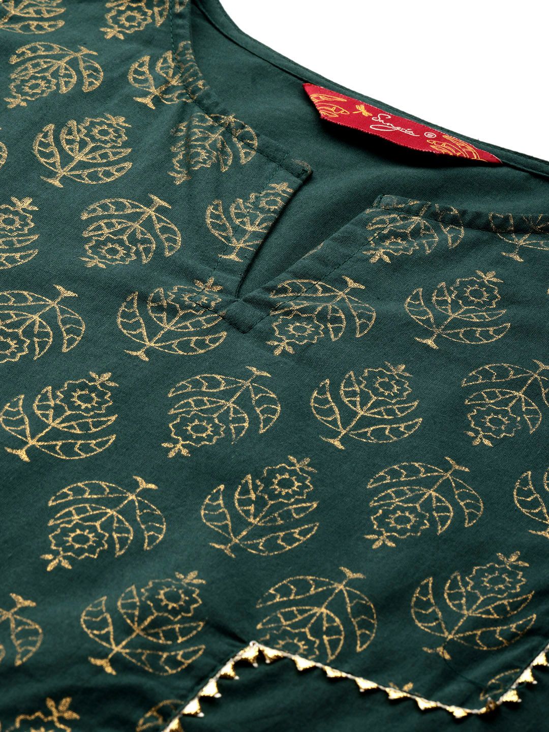 Sangria Ethnic Motifs Printed Gotta Patti Pure Cotton Kurta - Distacart