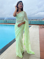 Thumbnail for Anouk Green Floral Embellished Sequinned Pure Georgette Saree - Distacart