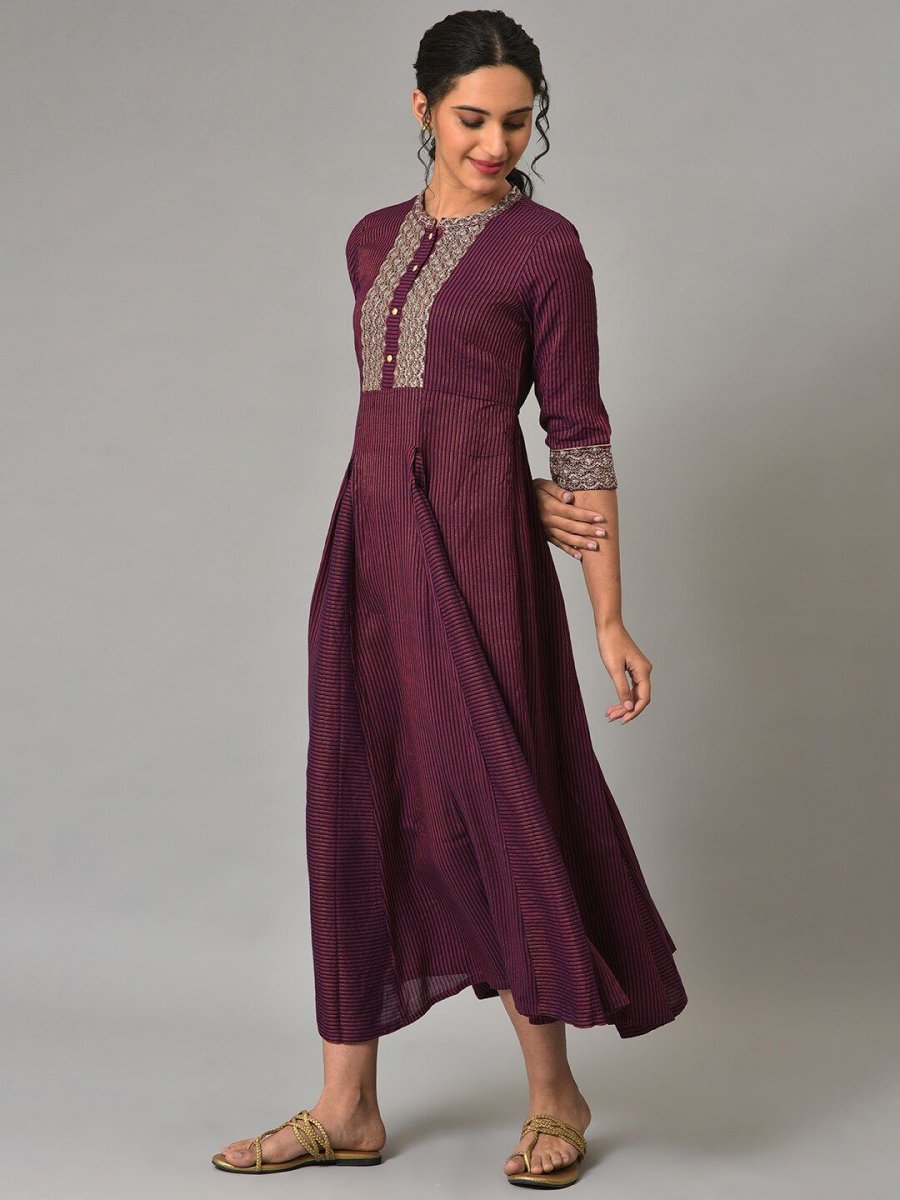 Buy AURELIA Mandarin Collar Striped A-line Dress Online At Low Price Buy AURELIA Mandarin Collar Striped A-line Dress Online At Low Price