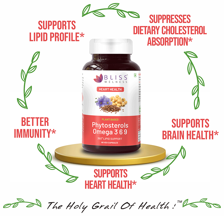 bliss welness heart health phytosterols omega 3 6 9 veg capsule vegicap