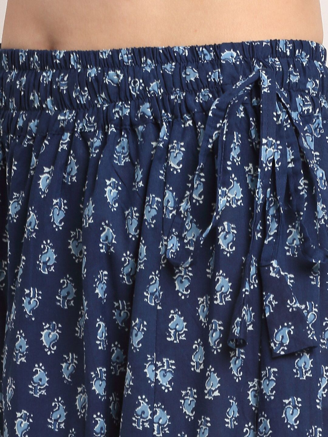 TAG 7 Women Navy Blue Ethnic Motifs Printed Flared Cotton Ethnic Palazzos