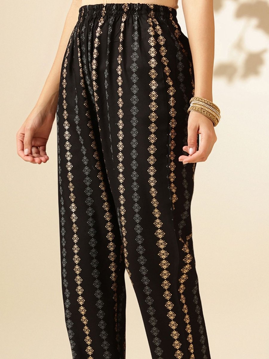 Anouk Black Ethnic Motifs Printed Regular Straight Kurta with Trousers