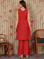 Thumbnail for Ode by House of Pataudi Bandhani Printed V-Neck Gotta Patti Straight Kurta with Trousers - Distacart