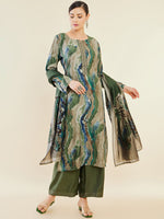 Thumbnail for Soch Green Abstract Printed Regular Straight Kurta & Palazzos With Dupatta - Distacart