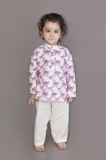 Thumbnail for Breathables Kids Boys & Girls Cotton Night Suit – Purple Dinosaur Print Kurta & Pyjama Co-Ord Set - Dista