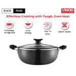 Thumbnail for Vinod Black Pearl Hard Anodised Non Stick Deep Kadhai with Glass Lid - Dista