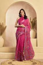 Thumbnail for Vastranavya Pink Digital Printed Linen Ready To Wear Designer Saree with Unstitched Blouse - Distacart