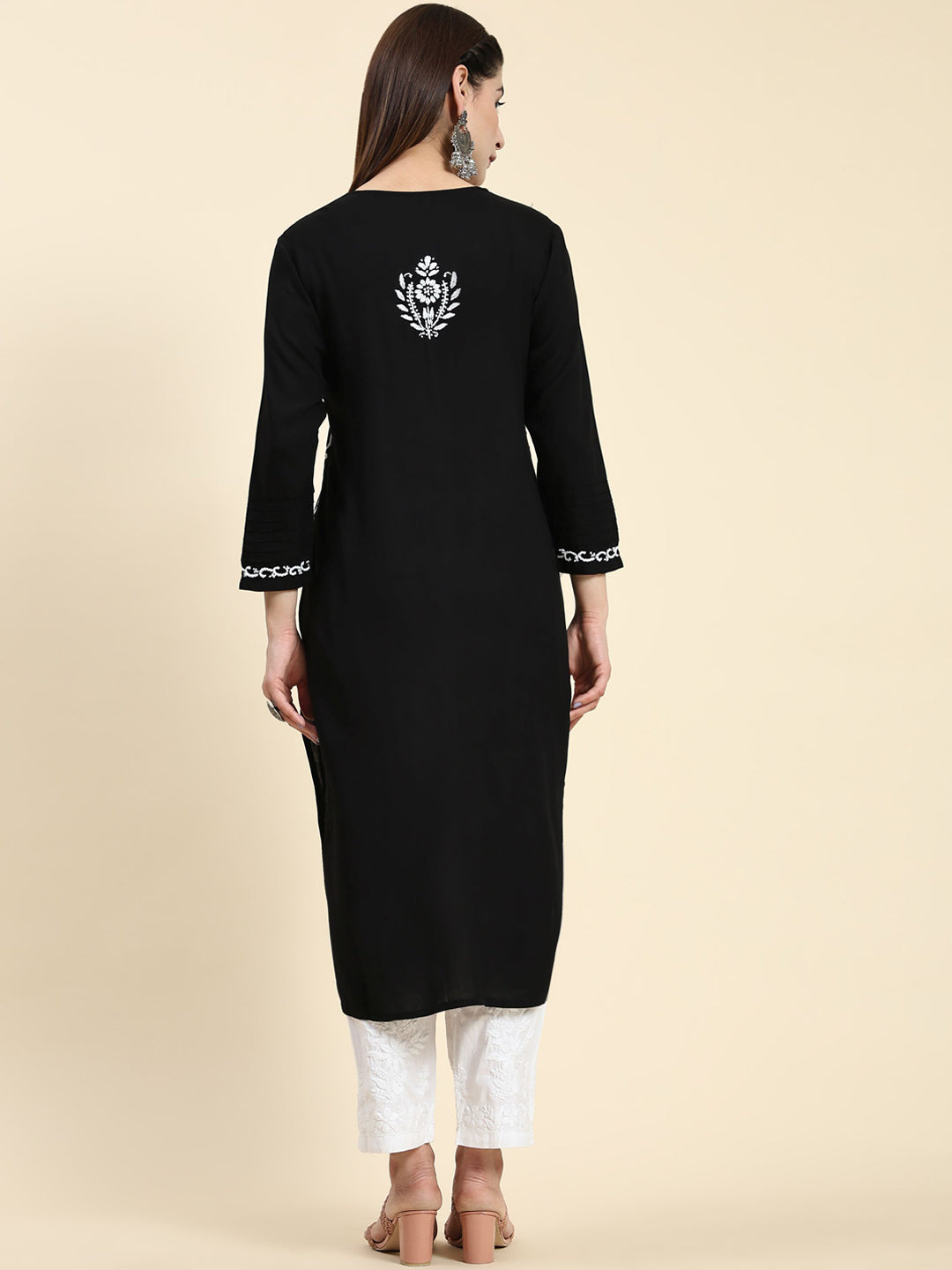 HOUSE OF KARI Ethnic Motifs Embroidered Chikankari Straight Kurta - Distacart