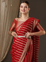 Thumbnail for Anouk Red & Gold-Toned Woven Design Zari Pure Georgette Kanjeevaram Saree - Distacart