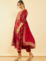 Thumbnail for Soch Maroon Floral Woven Design Beads and Stones Brocade Kurta With Trousers & Dupatta - Distacart