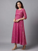Thumbnail for AURELIA Pink Ethnic Motifs Embellished Three-Quarter Sleeves Maxi Dress