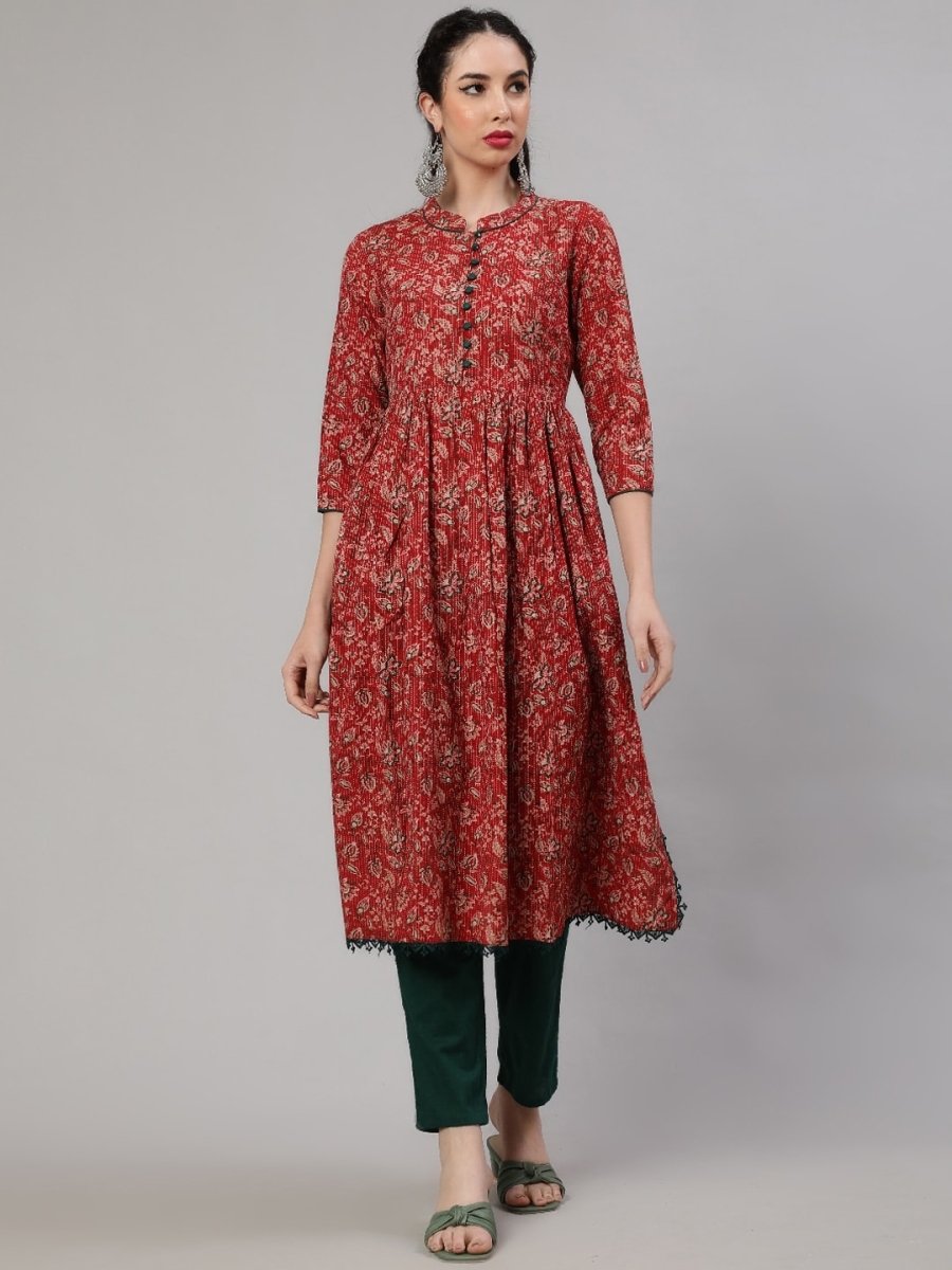 Aks Ethnic Motifs Printed Cotton A-Line Kurta - Distacart