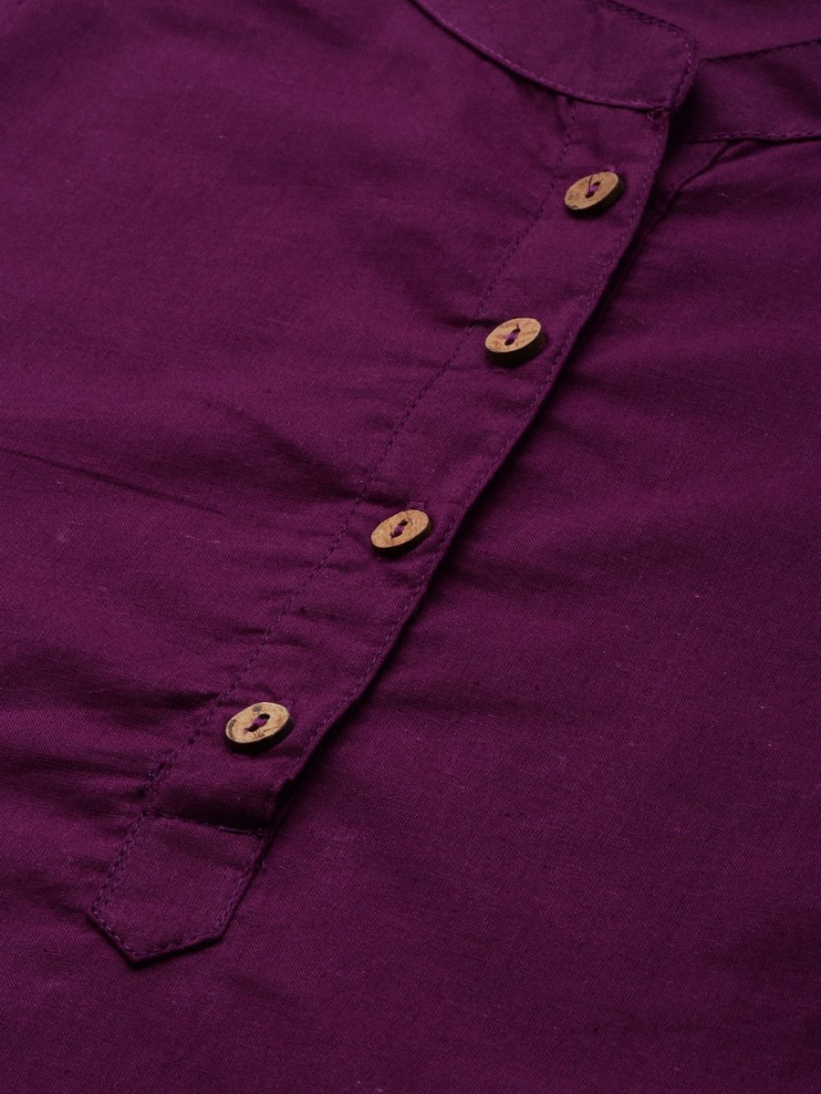 Anouk Women Purple Solid Regular Pure Cotton Kurta with Trousers - Distacart
