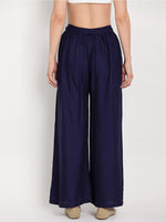 Thumbnail for TAG 7 Women White & Navy Blue Set of 2 Flared Ethnic Palazzos