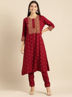 Thumbnail for All About You Women Maroon Printed Kurta with Trousers - Distacart