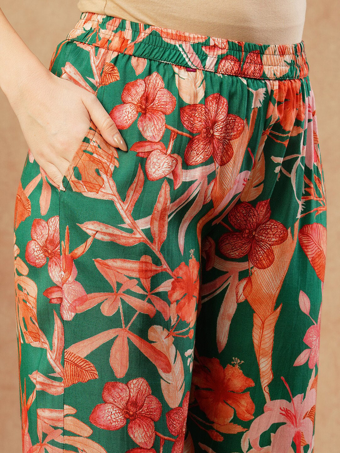 Kalini Floral Printed Thread Work Regular Straight Kurta With Palazzos - Distacart