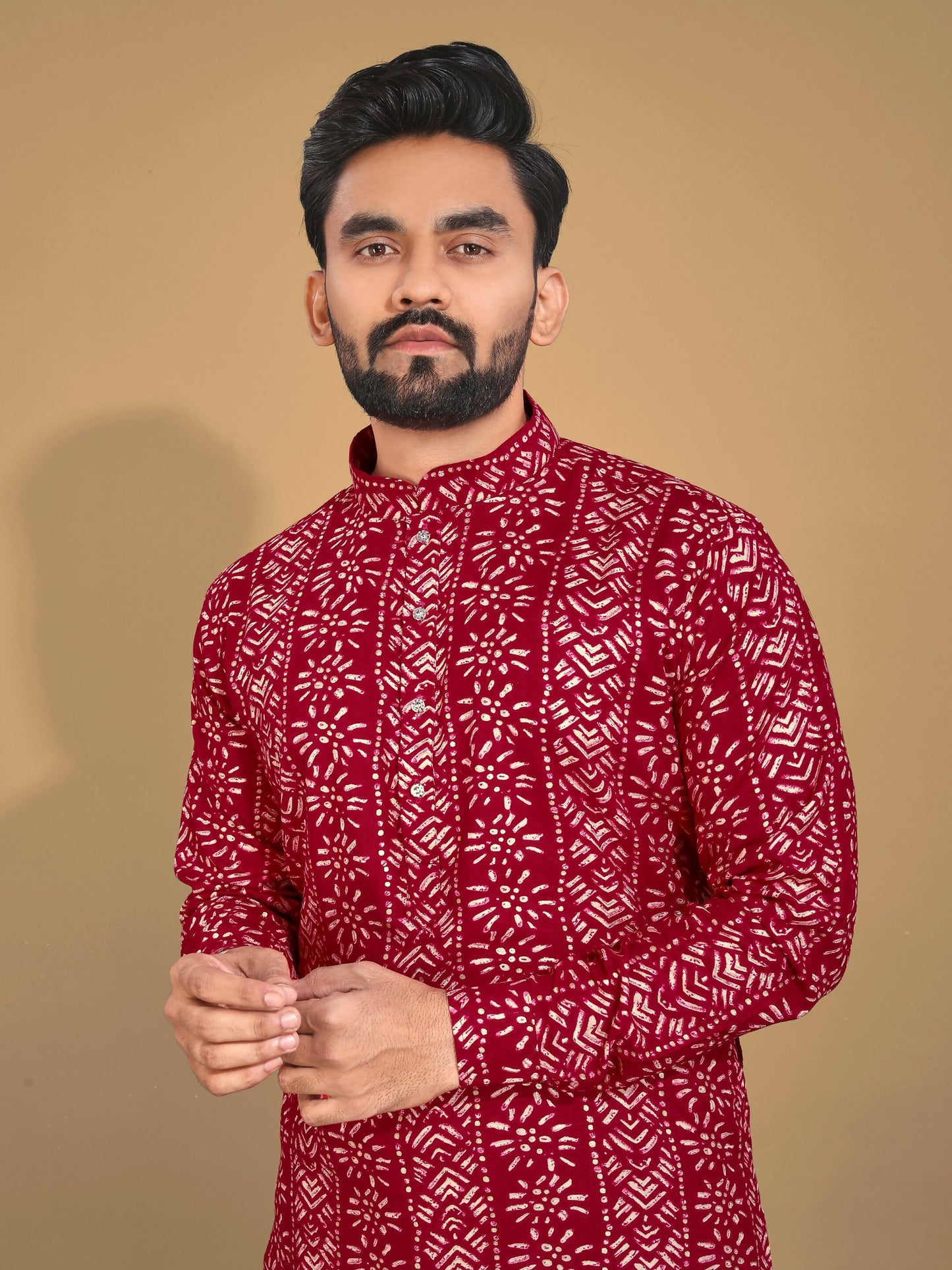 Anaita Maroon Printed Cotton Straight Kurta - Distacart