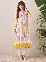 Thumbnail for Indo Era Floral Printed Round Neck Pure Cotton Straight Kurta With Trouser