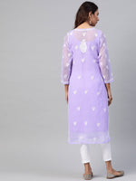 Thumbnail for ADA Women Lavender & White Chikankari Embroidered Kurta with Trousers & Inner - Distacart