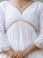 Thumbnail for The52 White Women's Gorgeous Embroidered Chanderi Fabric Straight Kurta, Pant and Dupatta Set - Distacart