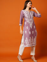 Thumbnail for Kalini Floral Embroidered Cotton Straight Kurta - Distacart