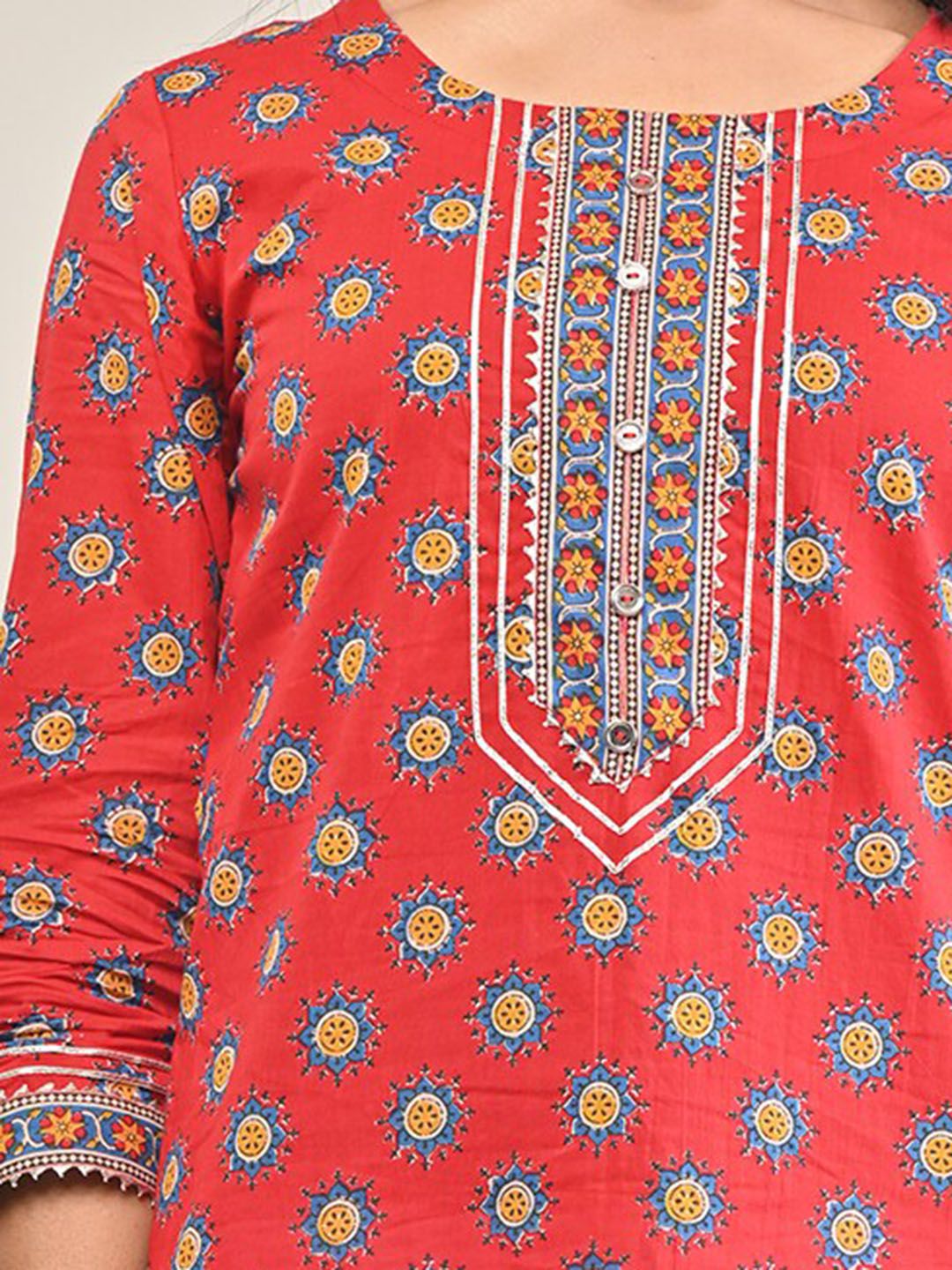 Swasti Women Red Ethnic Motifs Printed Straight Fit Pure Cotton Kurta - Distacart