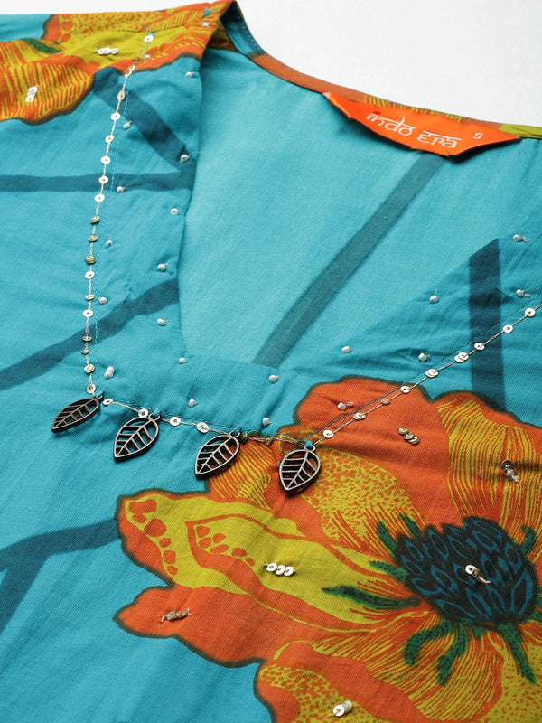 Indo Era Floral Printed Pure Cotton Kurta with Trousers