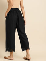 Thumbnail for TAG 7 Women Black Solid Hem Design Straight Palazzos