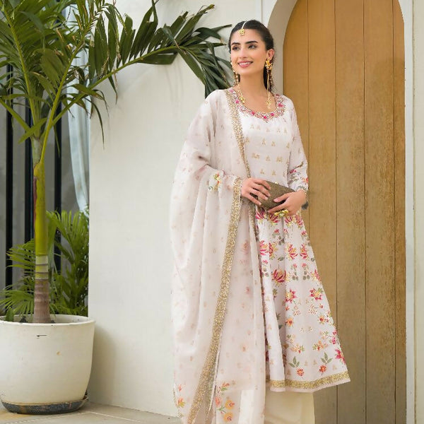 Functional Designer Off white Jam Silk Anarkali suit with Dupatta-Anbazaar - Distacart