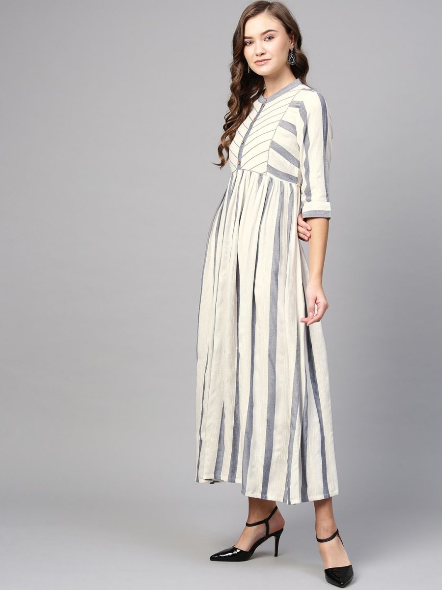 AURELIA Women Off-White & Navy Blue Striped Maxi Dress - Distacart