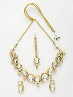 Thumbnail for NVR Women's Gold Kundan-Studded Necklace and Earrings with Mang Tikka - Distacart