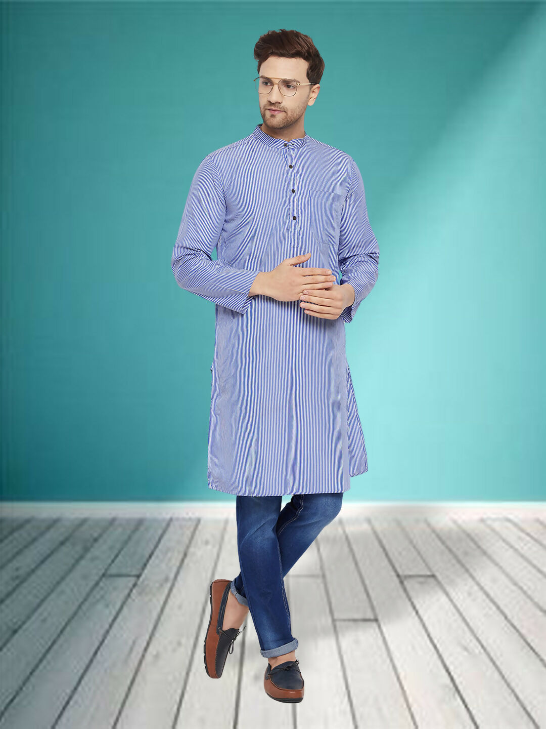 Even Apparels Men's Pure Cotton Blue Striped Kurta - Distacart