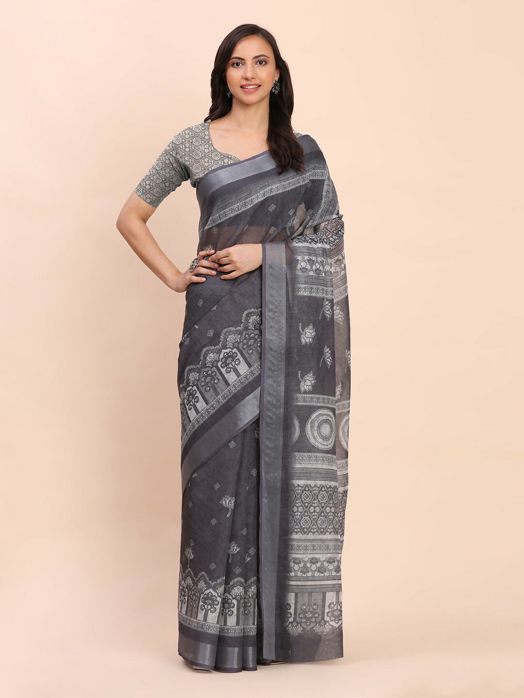 Astita Linen Cotton Black Saree