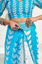 Thumbnail for Joban Fashion White Leaf Linen Ready To Wear Saree With Unstitched Blouse - Distacart